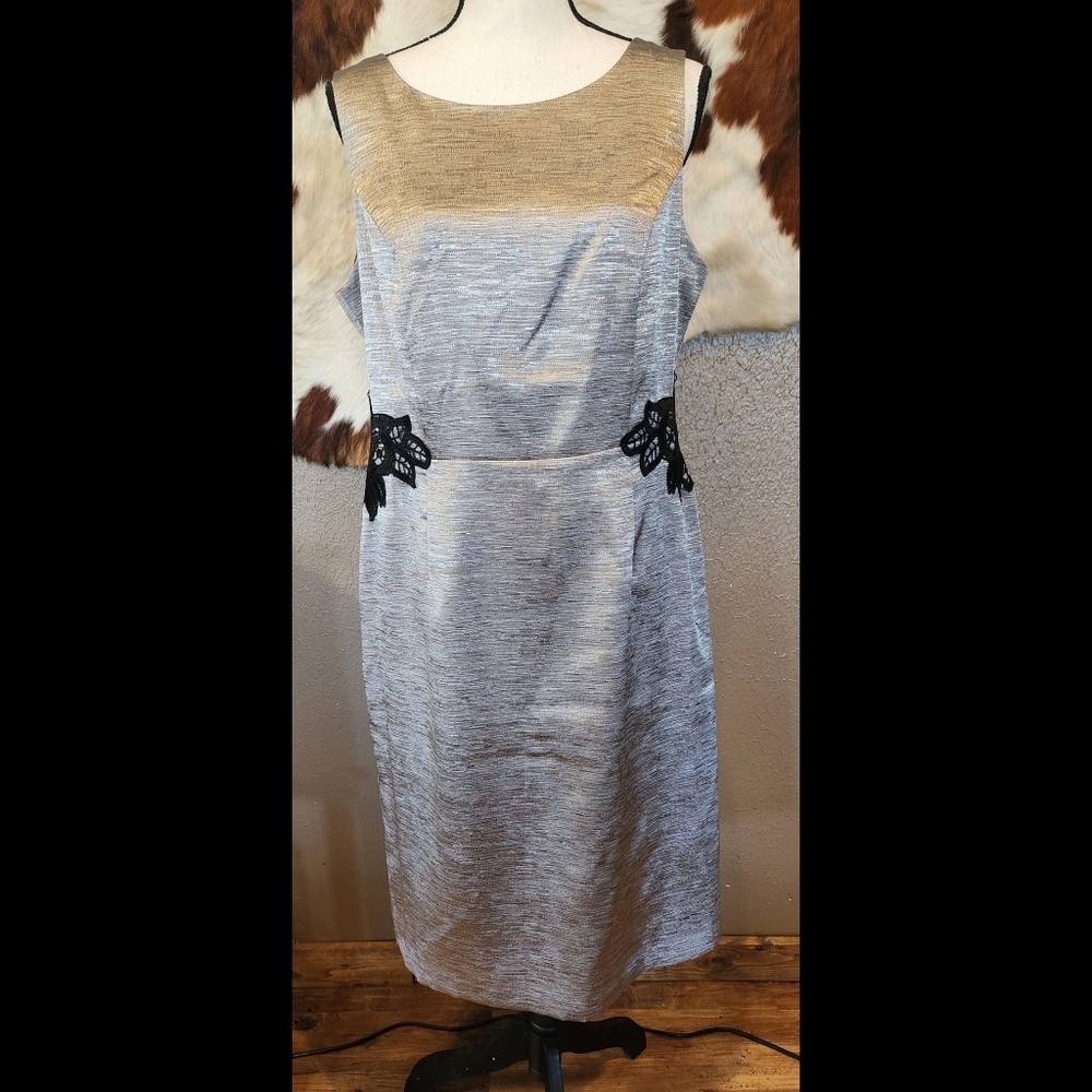 Evan Picone Silver and Black Sheath Midi Dress